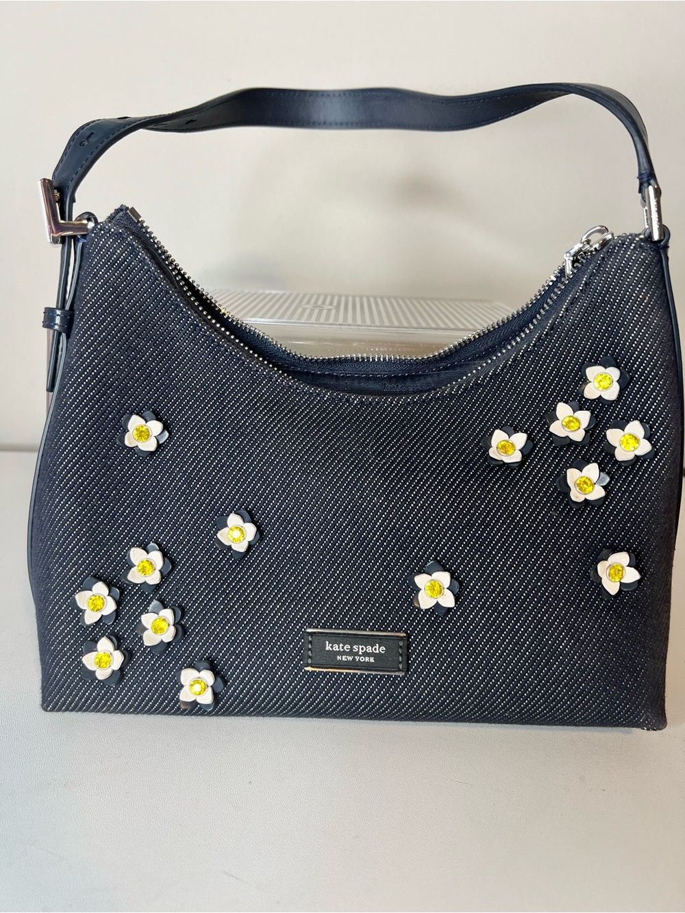 kate spade Navy Shoulder Bag with White & Yellow Floral Accents